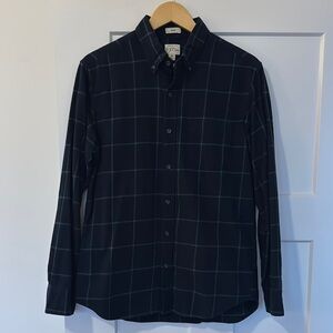 J. Crew Men's Brushed Twill Navy and Green Checkered Shirt (Slim)